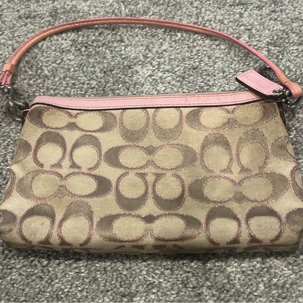 Coach Pink Trim Khaki Signature Canvas Wristlet - Picture 4 of 6
